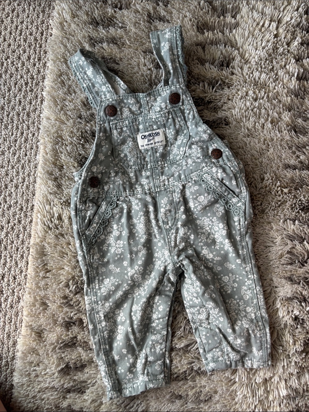 OshKosh B'gosh Sage Green Floral Overalls
